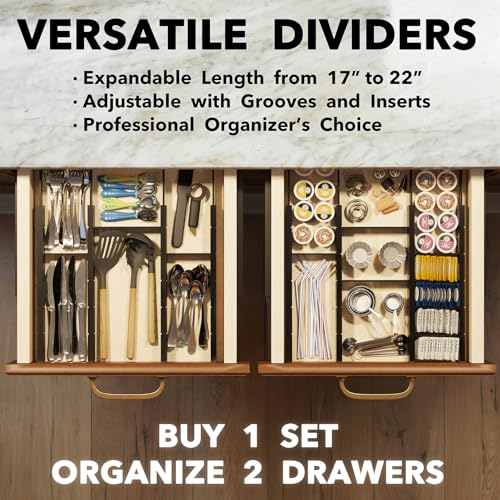 SpaceAid Bamboo Drawer Dividers with Inserts and Labels, Kitchen Adjustable Drawer Organizers, Expandable Organization for Home, Office, Dressers, 10 Dividers with 24 Inserts (17"-22" Black) - color: BLACK, size: 2.35''H, 17''-22''L, 10 Dividers