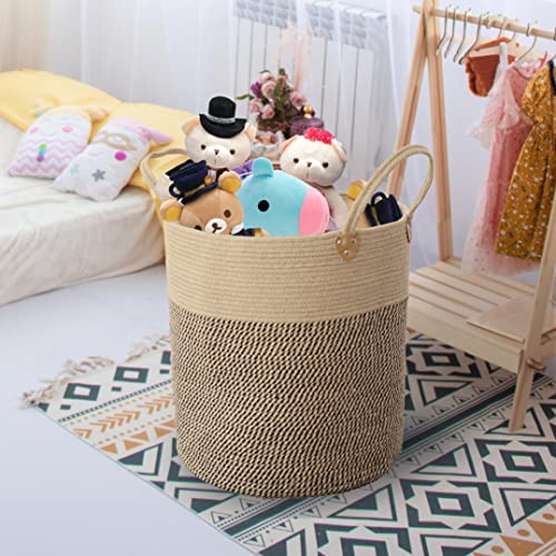 Jute Laundry Hamper Large Woven Rope Storage Basket with Handles 20' Height Tall 83L,Laundry Basket Decorative Basket for Living Room,Pillows,Clothes, 18'Wx20'H - color: Jute/Black Mix-18"Wx20"H