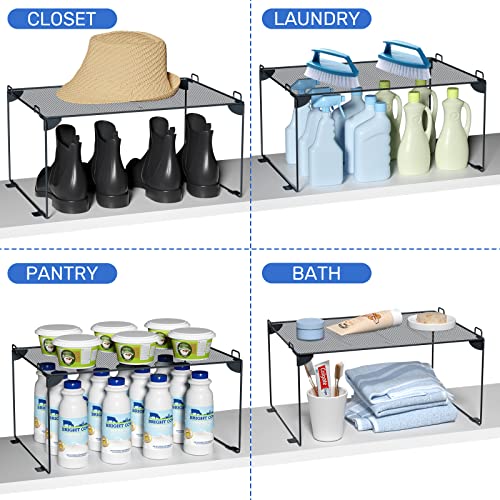 Neudeco Shelf Organizer - Stackable Cabinet Shelves - 2 Pack for Kitchen, Closet, Bathroom, Gray