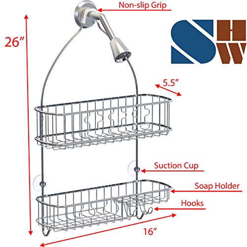 Simple Houseware Bathroom Hanging Shower Head Caddy Organizer, Chrome (26 x 16 x 5.5 inches) - color: Chrome, size: Large