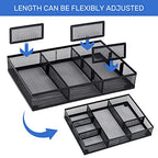 Neudeco Desk Drawer Organizer with 6 Adjustable Dividers, Metal Mesh Pen Organizer for Desk Drawer, Office Supplies Tray (Pack of 4, Black)