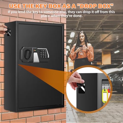 Nebakne 200 Keys Fireproof Key Safe with Hook Plates and Key Tags, Anti-Theft Key Lock Box Wall Mount with Combination Lock, Heavy Duty Key Box Key Cabinet Key Organizer for Home Office Garage - size: 200 Keys