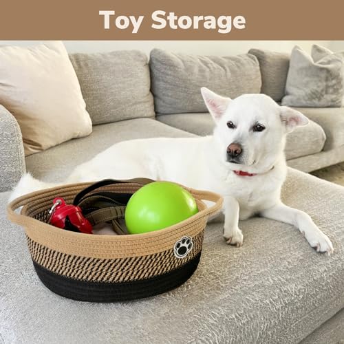 Dog Storage Bin, Baby Basket for Gifting, Wicker Storage Baskets for Dog, Cute Basket with Handles, Small Woven Baskets for Nursery 12"x 8" x 5" Black-Brown - color: Black-Brown, size: 12"L x 8"W x 5"H