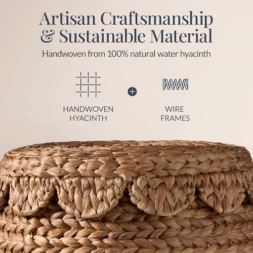 Best Choice Products Scalloped Multipurpose Hyacinth Storage Basket, Plant Décor, Handwoven Organizer Tote for Bedroom, Living Room, Nursey, w/Lid - Chestnut - color: Scallop, Chestnut