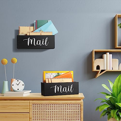 DRASTAR Mail Organizer, Mail Holder with 2 Slots, Mail Basket for Wall Table Countertop, Wood Desk Mail Organizer, Black Envelope Holder for Home Office Decor - color: Black, size: 2 Slots