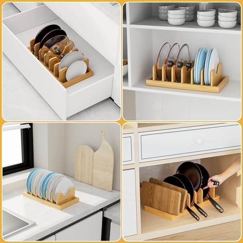 Bamboo Pot Lid Organizer Pot Lid Holder, Pot and Pan Organizer Drawer Organizer for Pot Lids, Pans, Cutting Boards & Baking Sheets, Dinner Plates, Reusable Containers in Cabinet Storage - color: Natural