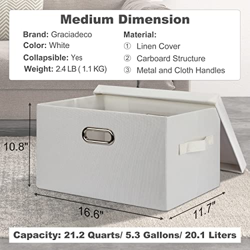 Graciadeco Medium 15" 21 Quart Collapsible Stackable Storage Bins with Lids, 5 Packs White Foldable Fabric Closet Storage Boxes with Lids, Lidded Heavy-duty Linen Baskets(15x11x8) - color: White, size: Medium -5 Pack