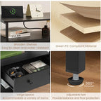 Edbuosy 27 Inch Wide Night Stand with Charging Station, Wood Nightstand with Open Shelf, Large Drawer Bedside Table for Living Room/Bedroom/Office (Black) - color: Black, size: 1 Drawer
