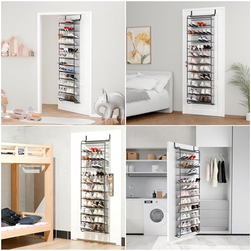 Whitmor 36 Pair Over The Door Shoe Organizer, 12 Tier Hanging Shoe Organizer, Heavy Duty Metal & Mesh Shoe Holder, Hanging Shoe Rack for Closet Organizer, 69"L x 21.7"W x 7.5"H, Matt Gunmetal - color: Matt Finish Gunmetal, size: Shoe Rack