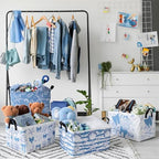 4 Pcs Coastal Beach Storage Basket Fabric Laundry Baskets with Handle Summer Ocean Blue Bow Foldable Organizer Boxes for Office Home Bedroom Baby Cloth Toy Book 15 x 10 x 8 - style: Summer Shell