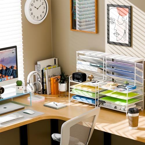 Simple Trending 7 Tier Desk File Organizer, 2 Pack Letter Tray Paper Organizer, Mesh Desk Accessories File Folder for Office, Home or School, White - color: White 2pack