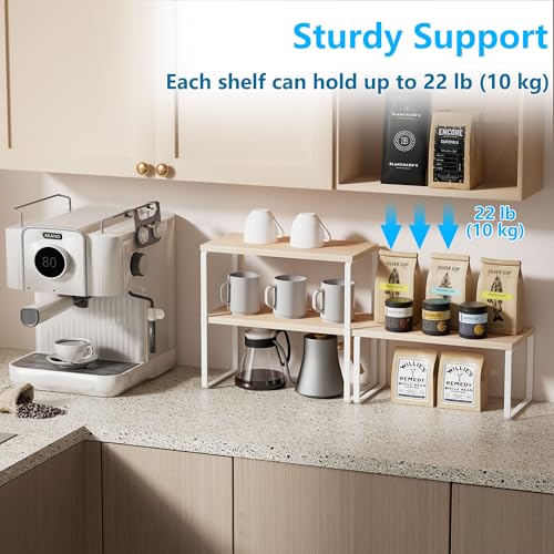 Golener Countertop Organizer Corner Shelf, 2-Tier Adjustable Stackable Corner Shelves for Kitchen, Spice Rack, Coffee Bar, Over Sink, Bathroom, Dresser Table, Corner Counter Shelf Stand, Natural Beige - color: Natural Beige, size: Medium Standard
