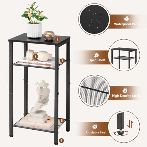Hoctieon 3 Tier End Table, Telephone Table, Tall Side Table with Storage, Small Nightstand for Small Spaces, Metal Frame, For Living Room, Bedroom, Sofa Couch, Hall, Easy Assembly, Black - color: Black, size: 1 Pack