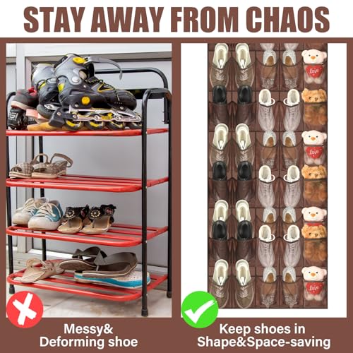 Windyun 40 Over the Door Shoe Organizer Large Breathable Mesh Pockets Hanging Shoe Rack for Closet Brown Behind Door Hanger Storage Holder Nonslip Hooks for Women Men Entryway Bedroom Utility Room - color: Brown