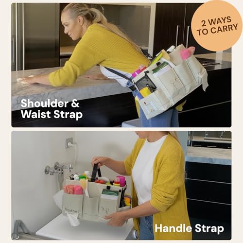FifthStart Multiuse Cleaning Caddy with Waist, Shoulder Strap 9 Pockets, Mesh Base & Adjustable Compartments - Cleaning Caddy - Cleaning Supplies Organizer (Blue, Small) - color: Blue, size: Small