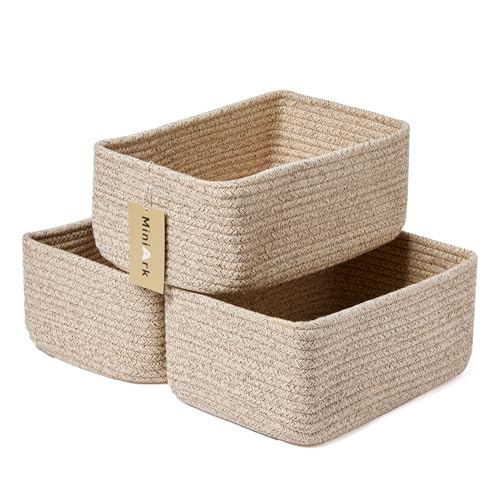 MiniArk Small Storage Baskets for Organizing | Closet Organizer Bins | Shelf Toy Basket | Woven Rope Baskets | Cube Decorative Box | Shallow Basket | L11.5xW7.5xH4.7| Brown - color: Brown, size: 3pcs-L11.5xW7.5xH4.7"
