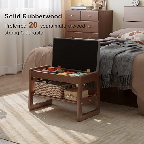 AQIMUELE Shoe Rack Bench,2 Tiers Shoe Bench with Storage with Flip-Top,Wood Shoe Rack for Entryway,Hallway（Walnut Upholstered Seat,11.8" D x 23.62" W x 15.7" H） - color: Walnut Upholstered Seat, size: 11.8"D x 23.62"W x 15.7"H