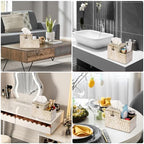 Sumnacon Tissue Box Cover Square Tissue Box Woven Seagrass Tissue Box Holder with Side Organizer, Rustic Tissue Holder for Living Room Bathroom Bedroom Kitchen Office Table Desk, White - color: White