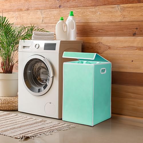 Simple Houseware Single Laundry Basket with Lid, Turquoise - color: Turquoise