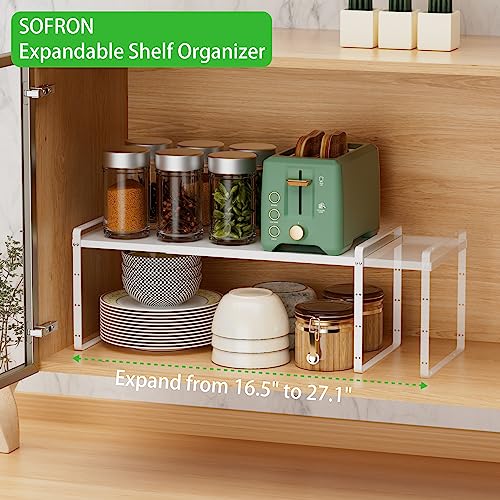Expandable Cabinet Storage Shelf Stackable Organizer Rack for Kitchen Bathroom Pantry Spice Cupboard Countertop Home Office Desk Heavy Duty Nonslip White Large 2 PACK - color: Smooth White, size: Large - 10.2"D - 2 Pack