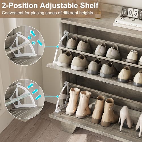 IDEALHOSUE Shoe Cabinet Storage for Entryway, Slim Shoe Storage Cabinet with 2 Flip Drawers, Freestanding Hidden Narrow Shoe Organizer Cabinet with Hooks for Entrance, Foyer, Hallway, Gray - color: Grey, size: 2-Drawers