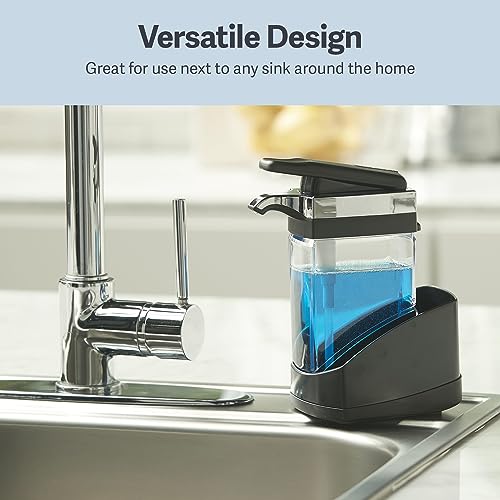Casabella Sink Sider Solo Kitchen Soap Pump and Sponge Caddy, Black/Chrome - 2-in-1 Soap and Sponge Caddy, One-Hand Soap Dispensing, Easy to Refill and Clean, Efficient Size (Pack of 6) - color: Black