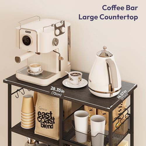 SWTYMIKI Kitchen Island Cart on Wheels - 28.35x14.57in Rolling Kitchen Table Cart with Storage Shelves, 6 Removable Hooks& Locking Casters, Coffee Bar Cabinet for Dining Room Pantry Office, Black - size: 28x14.57in, style: Black