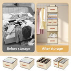 Hanging Closet Organizer 6-Shelf, Upgrade Hanging Shelves for Closet with 5 Removable Drawers & Side Pockets, Hanging Shelf Organizer for Bedroom or Garment Rack, 12.6'' x 12.6'' x 44.1'', Beige