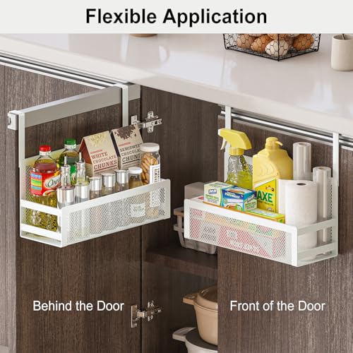 Hanging Desktop Baskets Fine Mesh Wire Storage Basket Over Cabinet Door Organizer No Drilling Required for Kitchen Bathroom Office, 1 Small, 1 Large. - size: Small + Large