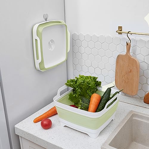 Collapsible Dish Tub 9L-Collapsible Basin Bucket Portable Sink-Outdoor Multiuse Foldable Sink Tub Wash Dish Basin for Kitchen Basin RV Camping (Green) - color: Green