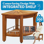 AquaTeak Patented 15.5" Kai Stainless Corner Teak Shower Bench - Shower Stool with Storage Shelf for Bathroom - Water Resistant Shower Chair with Teak Oil & Cleaner CareKit - Shaving Foot Rest - size: Stainless - Care Kit, style: Corner Stool With Shelf