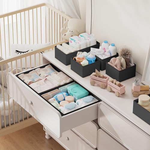 DIMJ Drawer Organizer Clothes Storage - 18 Pack Baby Dresser Organizer for Nursery, Foldable Closet Drawer Organizer Bins for Bedroom Organization, Fabric Storage Dividers for Socks, Underwears, Bras - color: Black, size: 18 Pack
