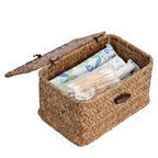 Handwoven Wicker Storage Basket Small Seagrass Box with Lid Multipurpose Table Organizer for Dental Floss Paper Clip Holder, 6.1" x 4" x 3.3" - size: 6.1"L x 4"W x 3.3"H