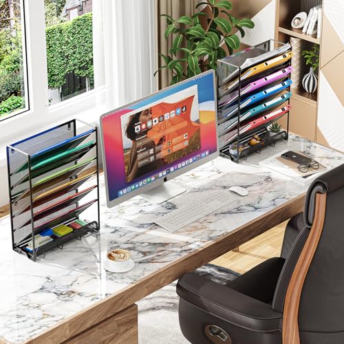 Ekisemio 7-Tier Wall File Organizer, Hanging Mesh File Holder with 4 Hooks, Sturdy Metal File Rack for Desk or Wall, Home Office Storage, Black