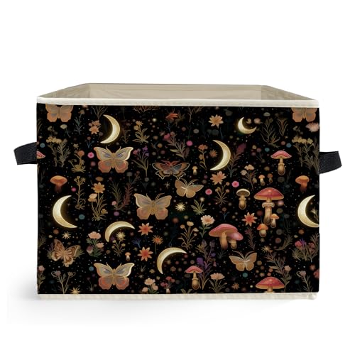 Enchanted Forest Boho Witchy Storage Box Bins, Mystical Moon Butterfly Mushroom Floral Collapsible Storage Basket Organizer for Bedroom Laundry Room Clothes Toys Books, Toybox for Girls - color: Floral B