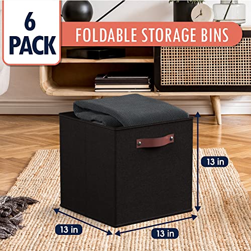 Ornavo Home 13 x 13 Storage Cube Bins, Foldable Collapsible Fabric Storage Bins Box Linen Shelf Basket Cube Organizer for Closet with Leather Handles, 6 Pack, Black - color: Black, size: Cube - 13 x 13 x 13
