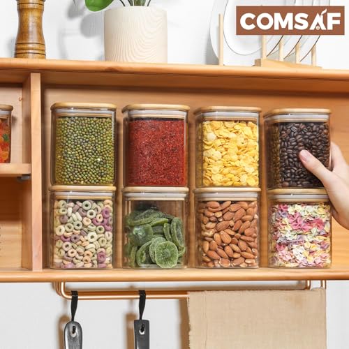 ComSaf 0.8 Qt Glass Food Storage Jars Set of 6, Clear Storage Containers with Airtight Lids, Pantry Organization Jar, Spice Jar, Blooming Tea, Oat, Coffee and Sugar Container, Canister Set for Kitchen - size: 0.8Qt*6