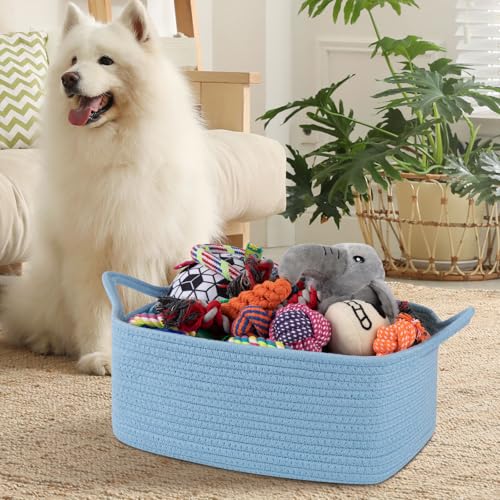 OIAHOMY Woven Basket, Gift Basket Empty with Gift Bags and Ribbons, Rope Baskets for Baby Showers, Storage Baskets with Handles for Nursery, Pet Toy Organizer - Blue - color: Blue, size: Medium: 13.5L*10W*6H