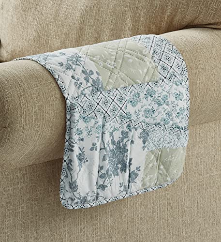 Brilliant Sunshine Multi Blue and Beige Floral Patchwork Couch Armrest 5 Pockets Organizer, Slip Resistant Armchair Caddy, Washable Remote Controls Holder, Storage for Magazine, iPad, 35×13", Blue - color: Light Blue