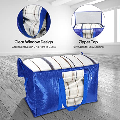 BALEINE 2-Pack Oversized Moving Bags with Reinforced Handles, Heavy-Duty Storage Tote Moving Supplies for Packaging, Camping (Blue w/Window, 2-Pack) - color: Blue-window, size: 2-Pack