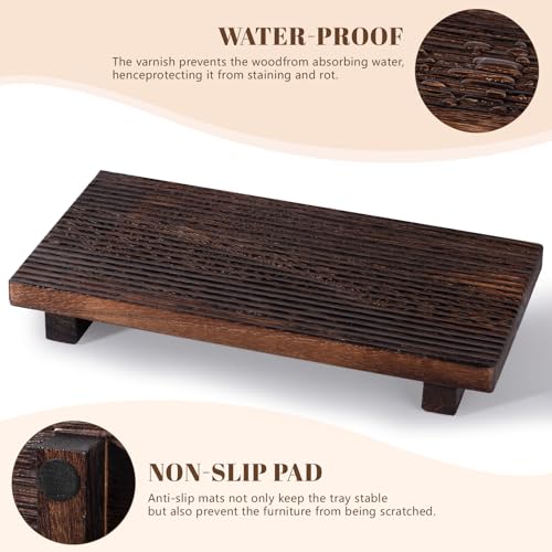 Bathroom Tray Farmhouse Decor Pedestal Stand Wood Riser Display Kitchen Accessories Soap Holder for Sink, Counter, Vanity, 11 * 5.5 Dark Brown - color: Drak Brown, size: 11" x 5.5" x 1.6"