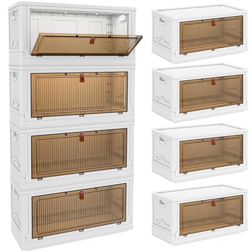 CTSNSLH 4 Tier Plastic Storage Bins with Lids 102QT - Stackable Storage Bins with Wheels, Organizers and Storage, Plastic Storage Cabinet Organization and Storage for Living Room,Office,Dorm - size: 102Qt 4-Tier&4 Lids