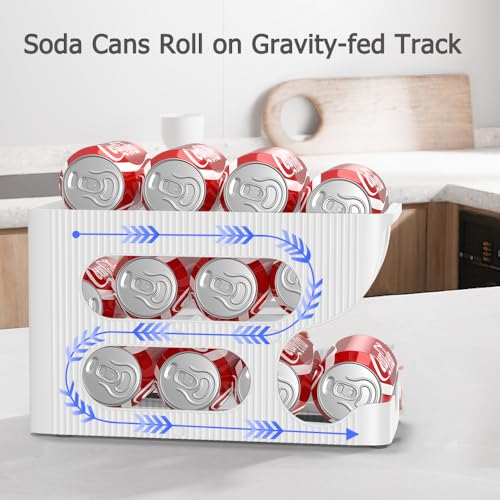 Sotfamily FIFO Soda Can Organizer for Pantry/Fridge, Automatic Rolling Pop Can Dispenser/Storage/Holder/Container for Refrigerator or 12" Deep Shelf, Space-Saving Drink Organizer for 24 Standard Cans - size: 2 Packs