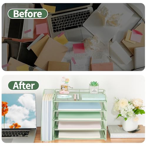 AUPSEN Desk Organizers and Accessories, 5-Tier Desktop Paper File Organizer with Removable File Holder, Desk Accessories & Workspace Organization for Home Office Supplies (Mint) - color: Mint