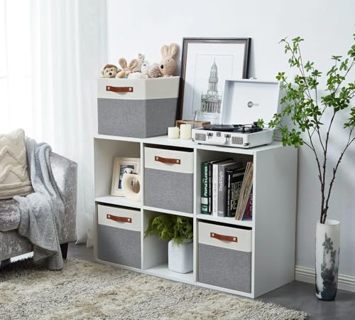 DECOMOMO Fabric Cube Storage Bins - Storage Baskets for Shelves, Cube Storage Organizer for Kallax and Cubbies (Grey & White, 13 inch Cube) - 4 Pack - color: Grey and White, size: Cube 13" /4pcs