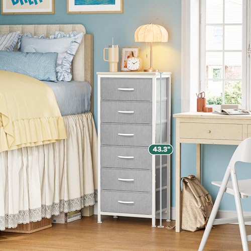 Huuger 43.3 Inch Tall Dresser for Bedroom, 6 Drawer Night Stand & Chests of Drawers, Fabric Dresser for Closet, Bedroom, Nightstand, End Table with Metal Frame, Storage Tower with Fabric Bins, Grey - color: Grey, size: 43.3inch(6 Drawers)
