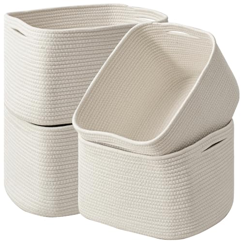 ICERZCZ Storage Baskets for Organizing & Shelves, Woven Cotton Rope Organization Bins for Dog Toys, Clothes, Books, Nursery Organizer, 15" Lx11''Wx9.5''H, (4 Packs) Off White - color: Off White, size: 15"(L)×11"(W)×9.5"(H)