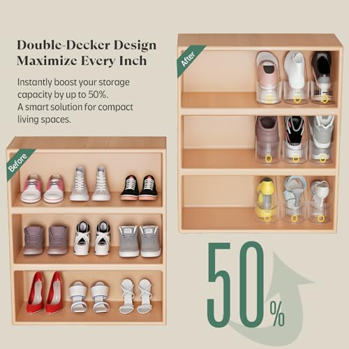 Clear 20 Pack Shoe Slot Organizer, Shoe Stacker Organizer Holders for A Pair of Shoes, Adjustable Thickening Double Layer 50% Shoe Space Saver Rack Storage for Closet (clear, 20 pack) - size: 20 Pack