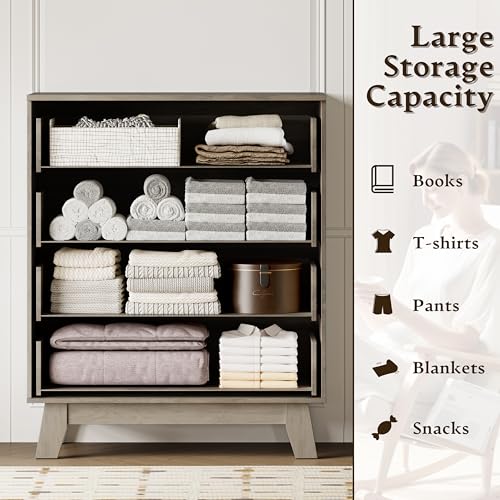 BORNOON 39" Tall Dresser for Bedroom, 4-Drawer Fluted Chest of Drawers, Modern Wood Highboy with Deep Storage, Metal Slides & Handles, Anti-Tip Kit, Vertical Clothes Organizer for Apartment, Nursery - color: Rustic Drift, size: Tall 4-Drawer