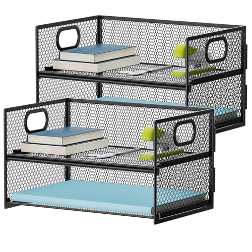 Marbrasse 2 Tier Paper Organizer Letter Tray, Mesh File Organizer with Handle, Paper Sorter Desk Organizer for Home Office Supplies - 2P - color: 2 Tier Black-2p